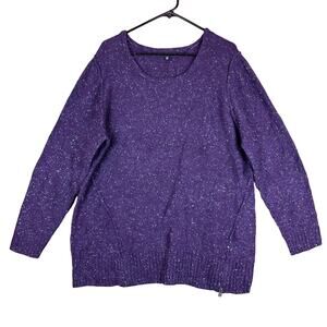 Relativity Womens Sweater Purple Blue Speckled Knit Long Sleeve Wool Blend 2X